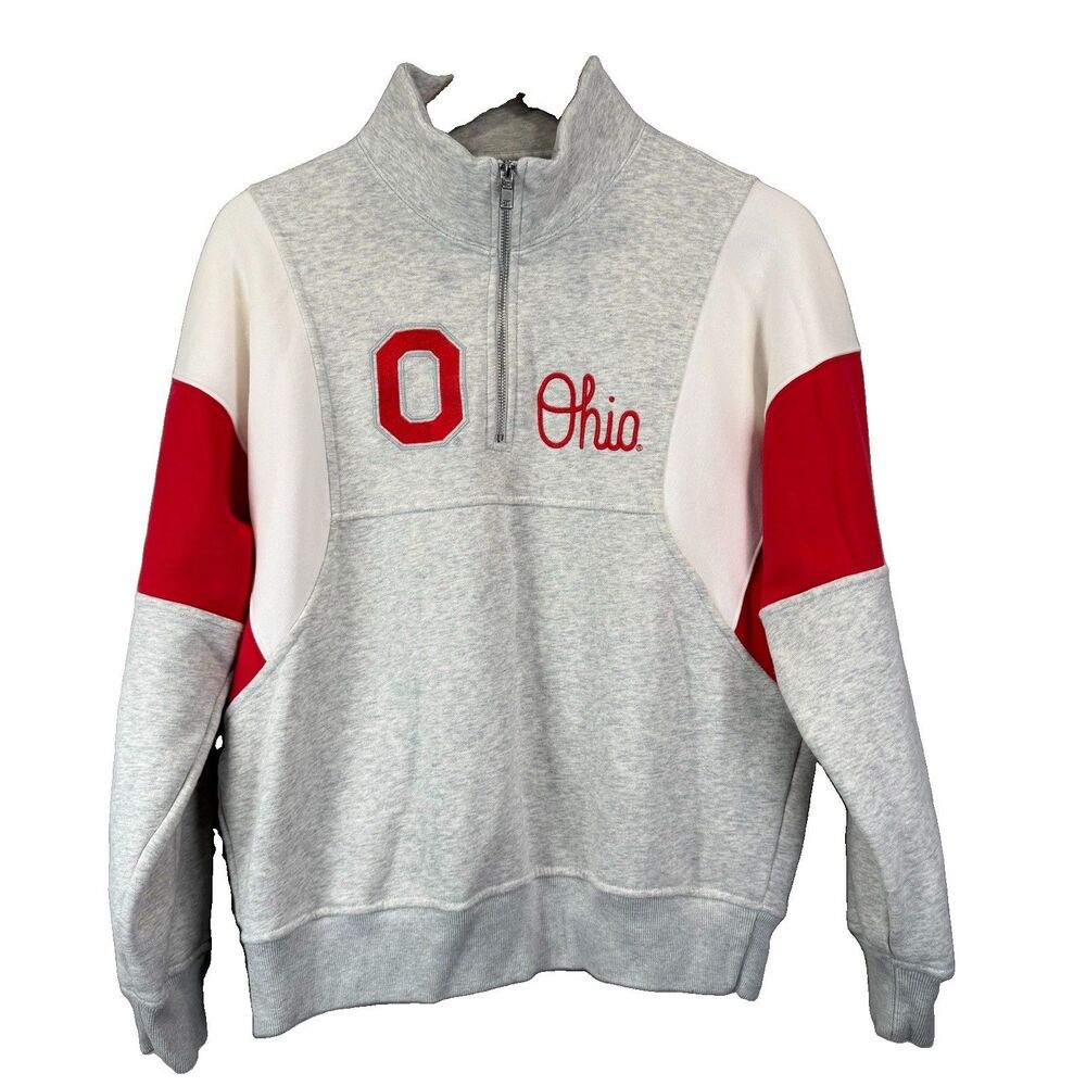 Abercrombie Fitch X Reserve XS Ohio State Embroidered 1/4 Zip Pull Over Sweater